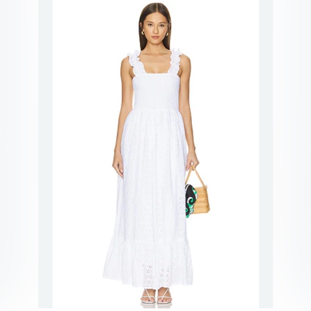 Revolve Bobi Eyelet Dress in White With Pockets Size Small